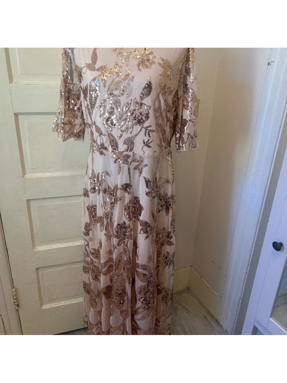 Baltic Born Lucy Sequin Maxi Floral Dress Rose Gold XL Formal Wedding Party